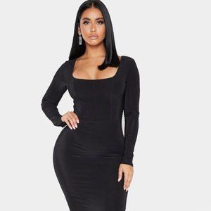Shape Black Slinky Panelled Long Sleeve Midi Dress